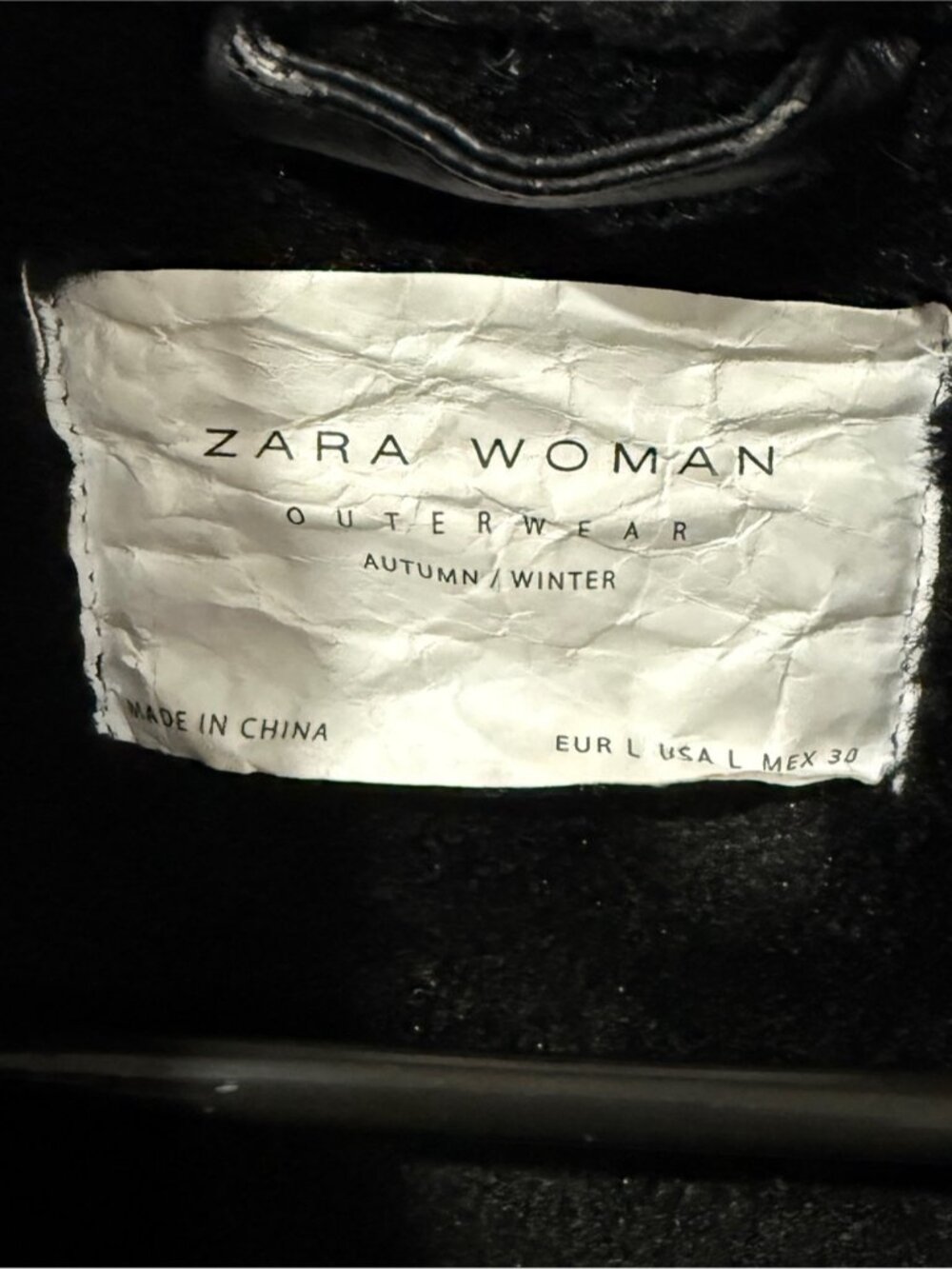 Zara Woman Size L Black Faux Shearling Aviator Jacket - Picture 6 of 11